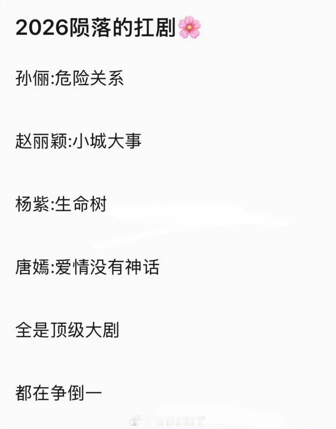 网友评出了2026陨落的扛剧🌹，大家认同吗？ 