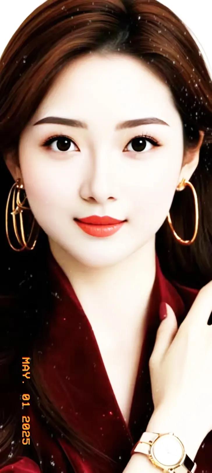 优雅红衣，闪耀耳环，气质女神！💄✨