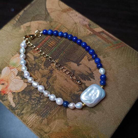 青白｜青金石+白色淡水珍珠，五行补水