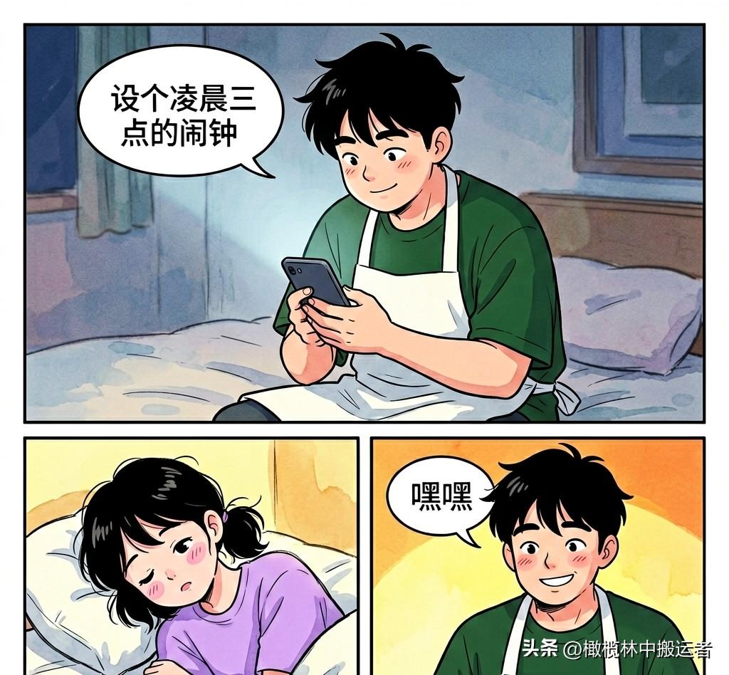 趣味漫画：老公偷偷给老婆手机设凌晨三点闹钟，老婆被吵醒崩溃了夫妻日常漫画 夫妻漫