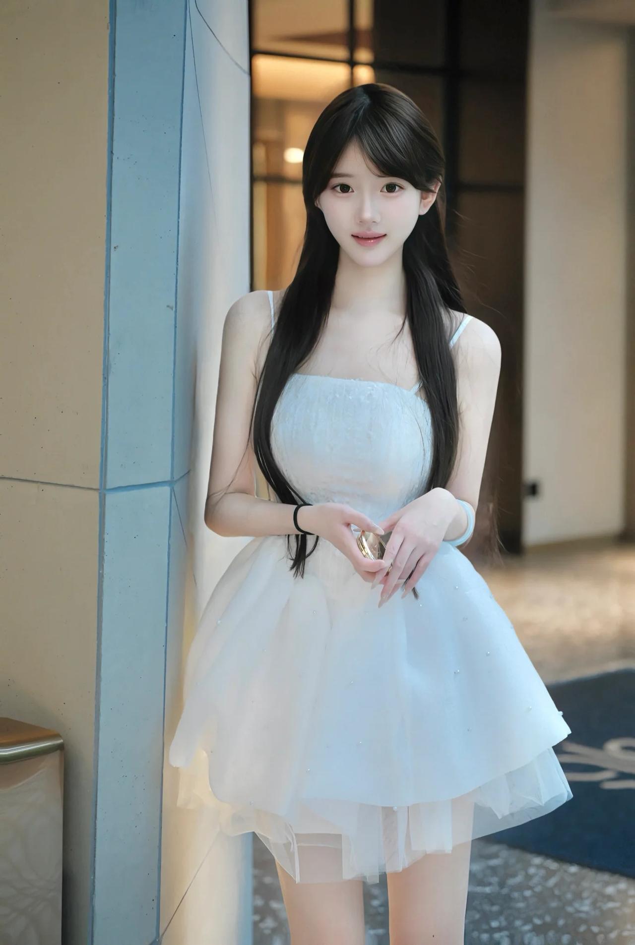 《静谧时光中的温柔》
在柔和的光线下，一位年轻女性静静地坐在室内，仿佛时间在这一