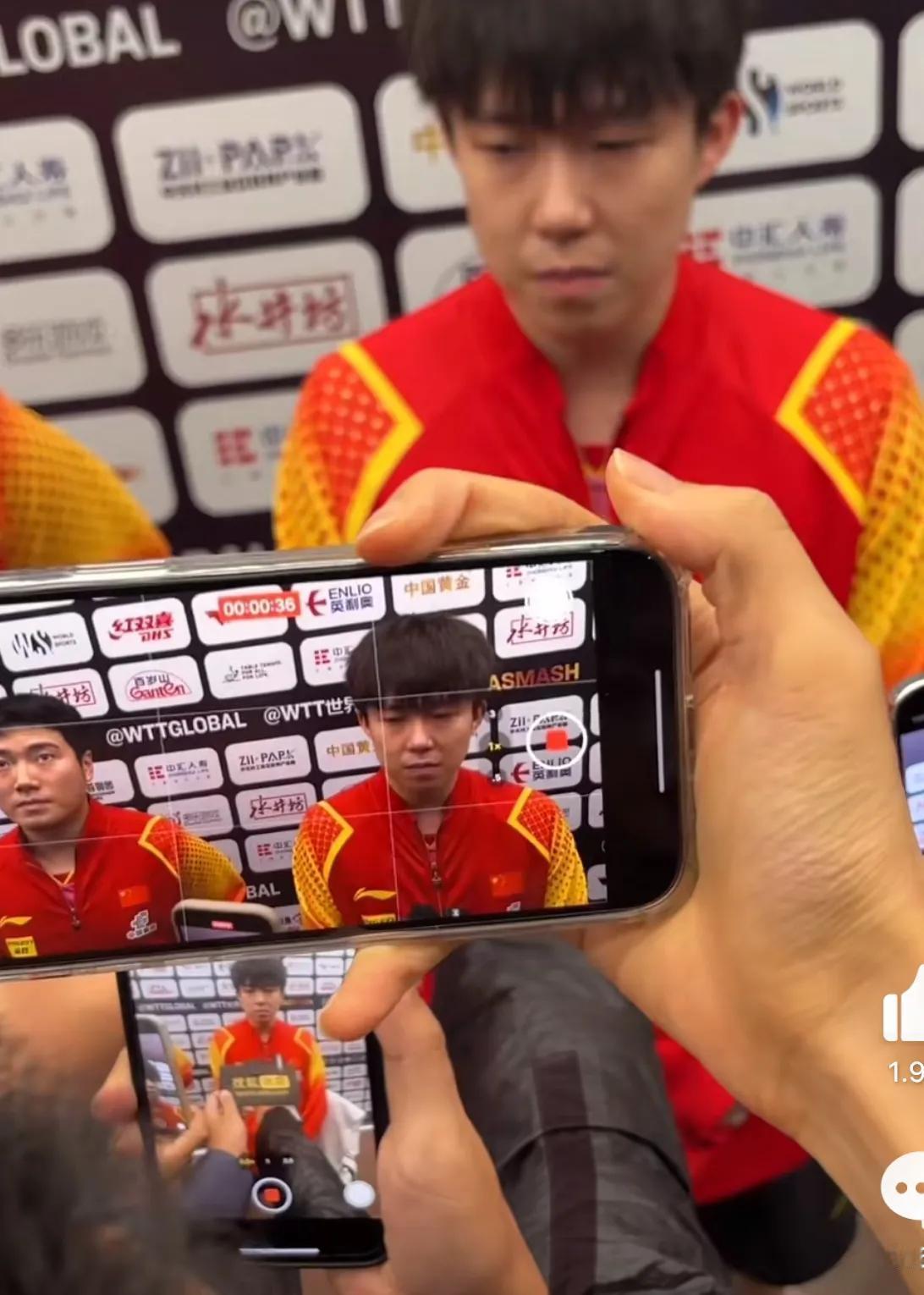 王楚钦回应单打失利，没有更好的调整好状态，希望赶紧恢复。#王楚钦上线了# #王楚