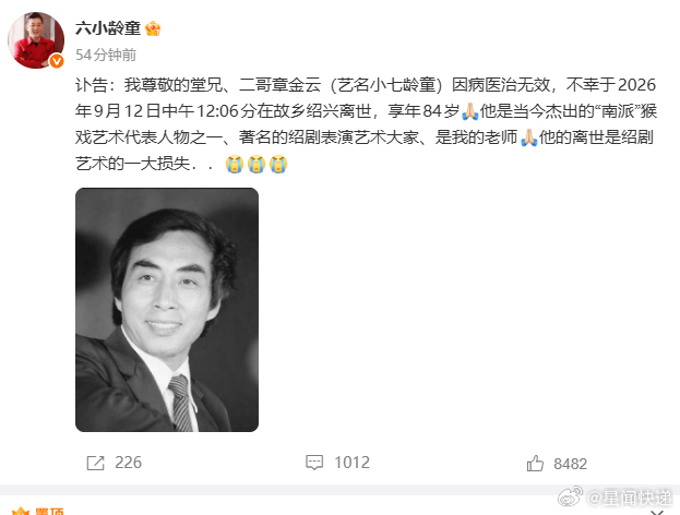 小七龄童曾多次饰演孙悟空9月12日中午，绍剧表演艺术家“小七龄童”章金云因病在绍