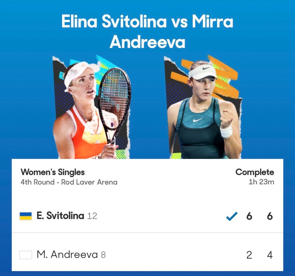 安德烈娃的球怎么一点穿透力都没有？安德烈娃不敌斯维托丽娜，止步16强。米拉今天又