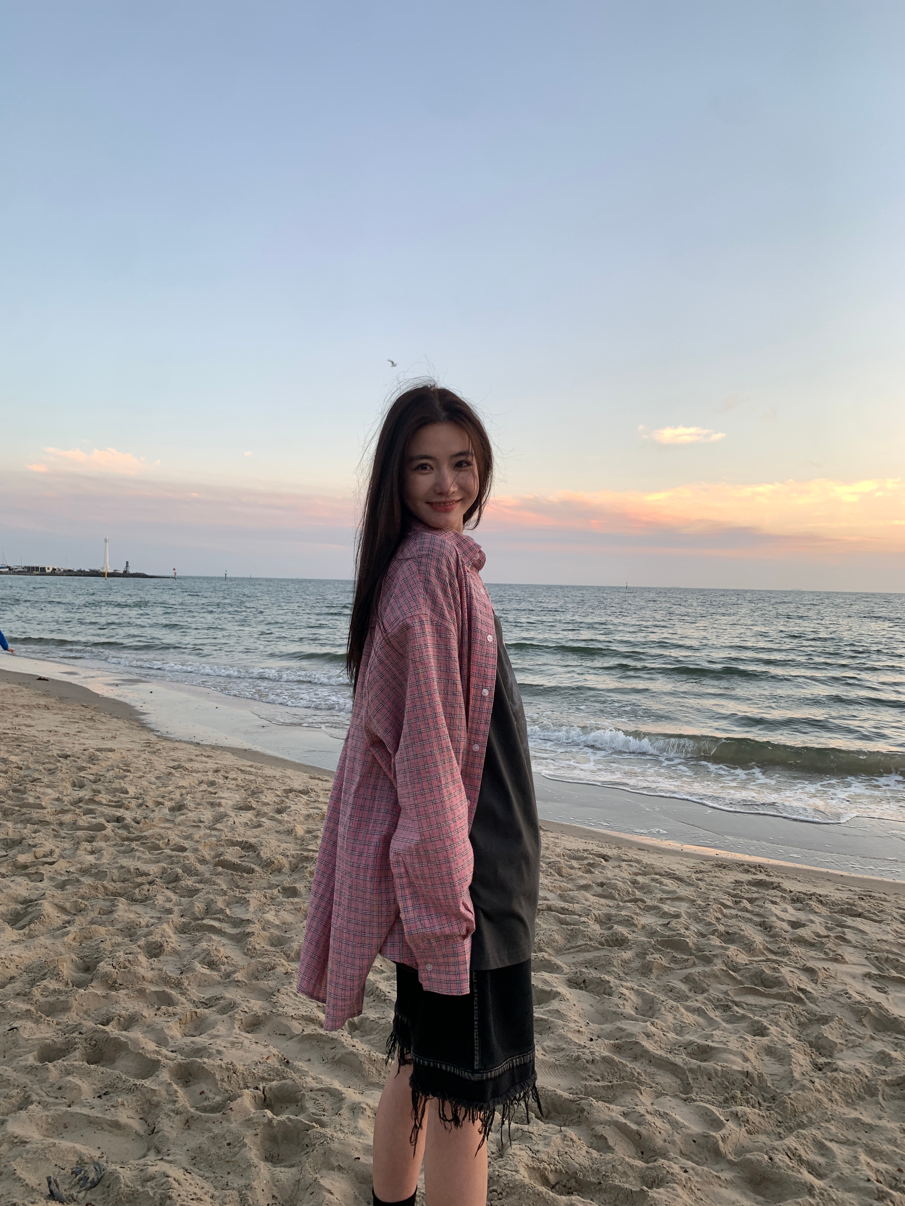 收工以后 去了海边 天空很美天天都是粉色夕阳 ​​​