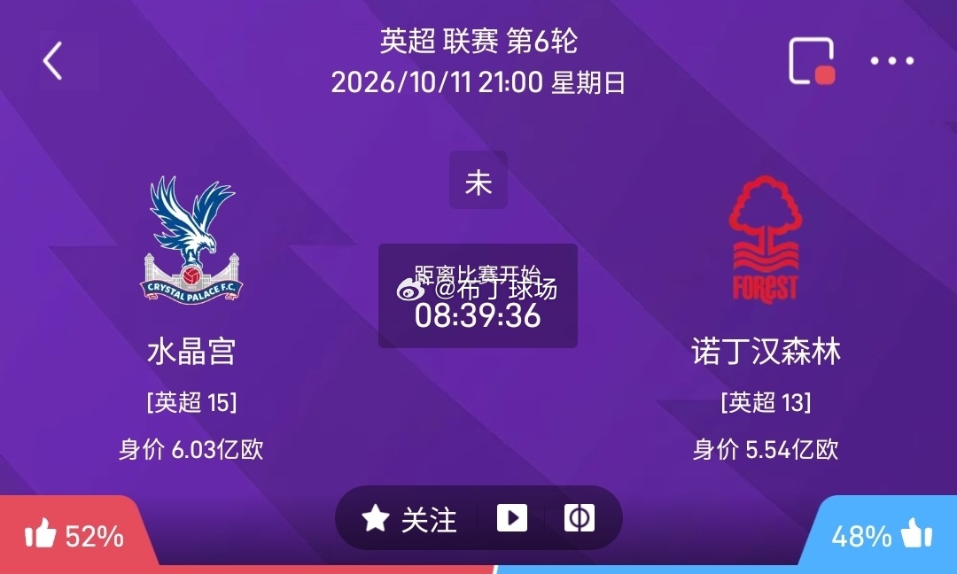 水晶宫 vs 诺丁汉森林1.水晶宫（英超）有利点：全队身价6.03亿欧，主场作战