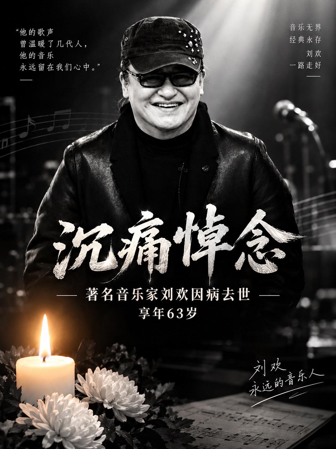沉痛悼念刘欢老师！#刘欢 #一路走好 #刘欢因病去世 #著名歌手刘欢去世 #送别