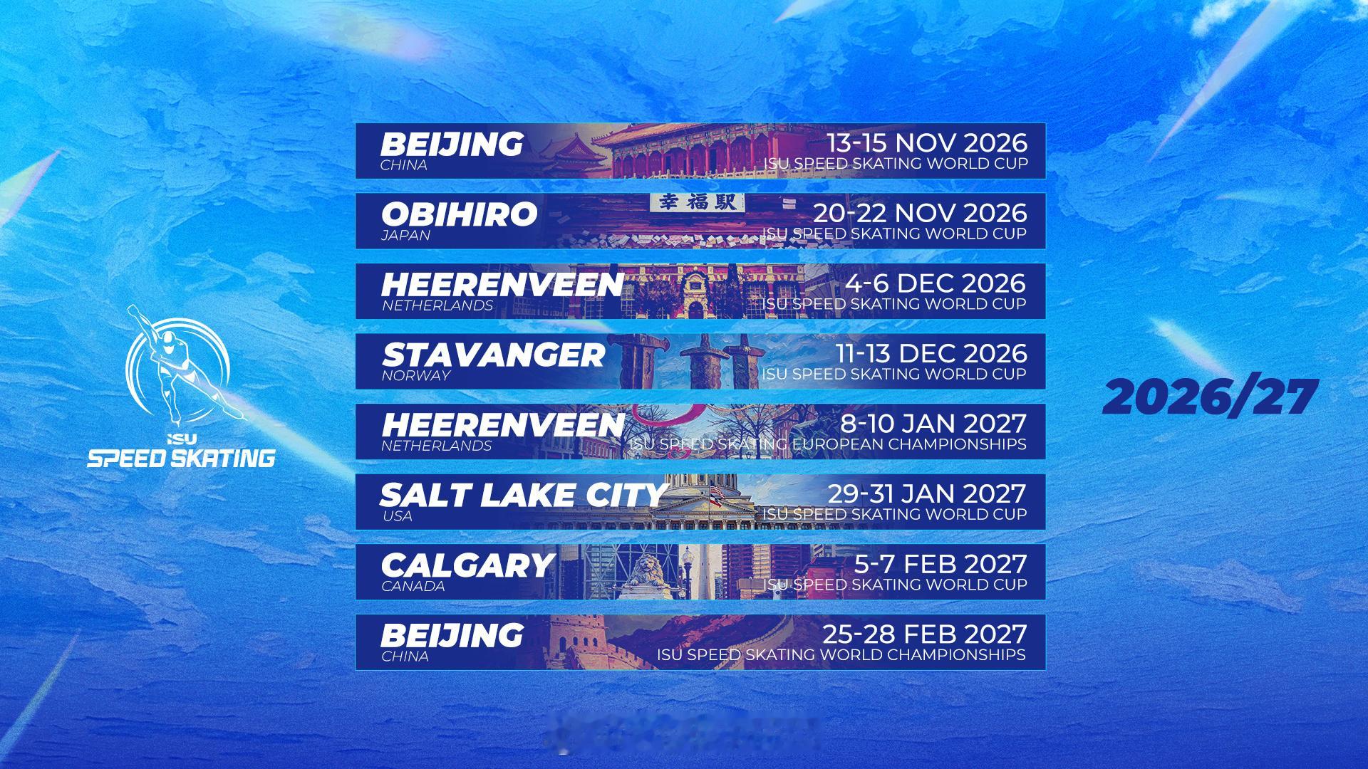 【国际滑联公布新赛季赛历 北京将承办多项赛事】国际体坛动态 4月27日，国际滑冰