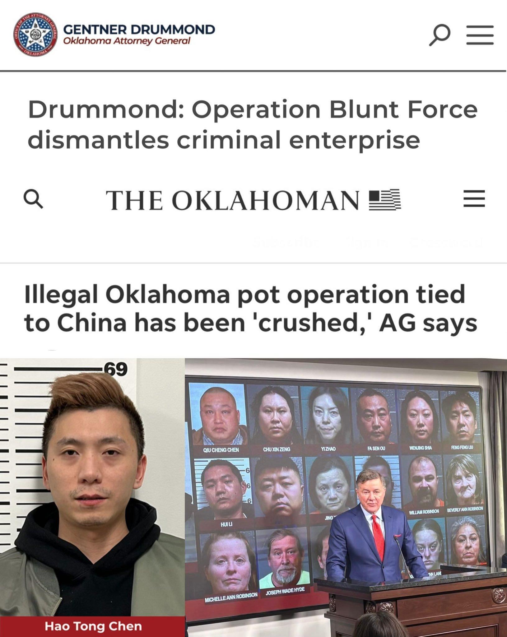 在“钝力行动”中，20名与庞大的犯罪集团“郝晨组织”有关联的人员被捕。这个跨州贩