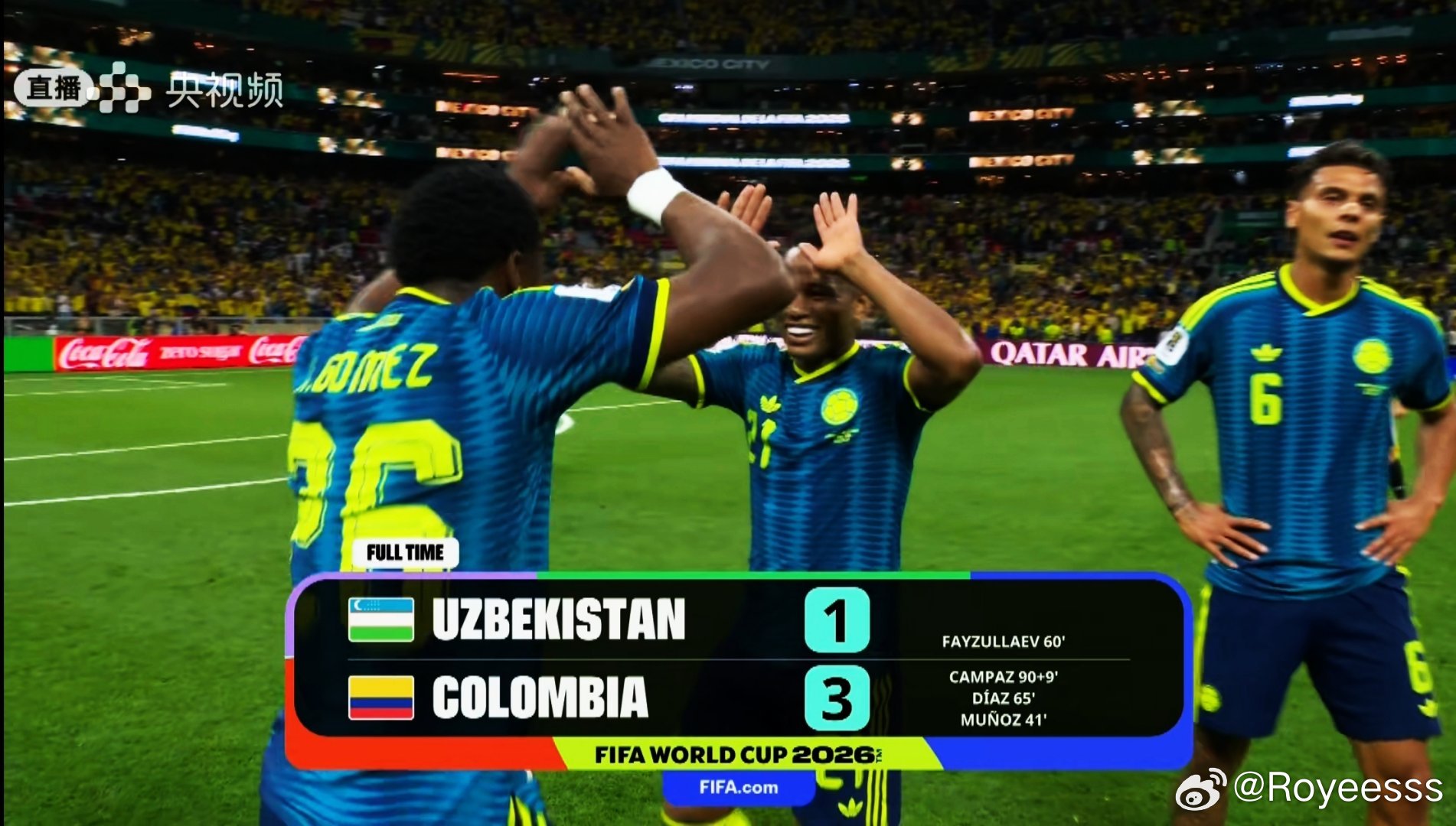 风云美加墨美加墨世界杯我爱世界杯世界杯Fulltime🇺🇿 ①:③ 🇨🇴