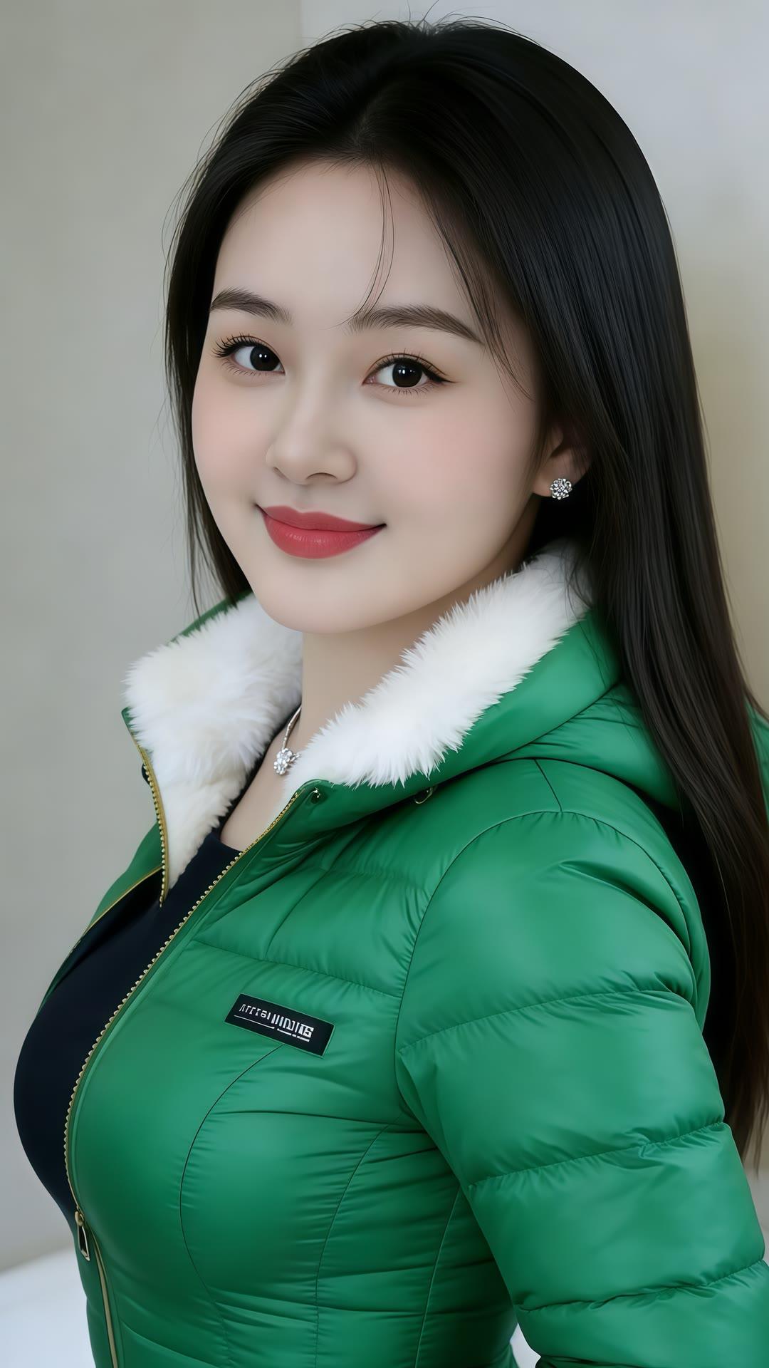 冬日穿搭指南：绿色羽绒服+珍珠耳环，温暖又时尚！🌨️👗💎