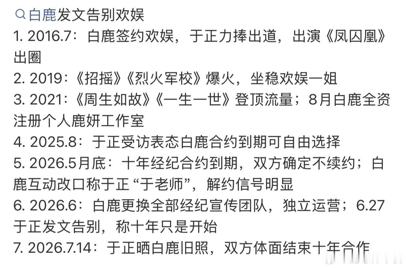 白鹿欢娱时间线白鹿到期不续时间线 白鹿欢娱时间线，越越好白鹿告别欢娱