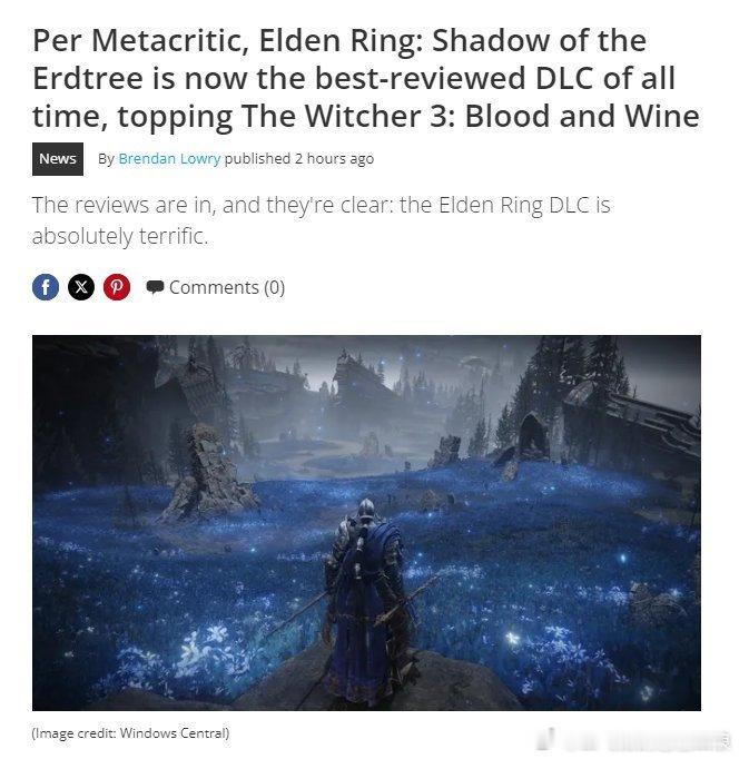 #黄金树幽影成史上评分最高DLC#  据悉，《艾尔登法环》DLC“黄金树幽影”凭