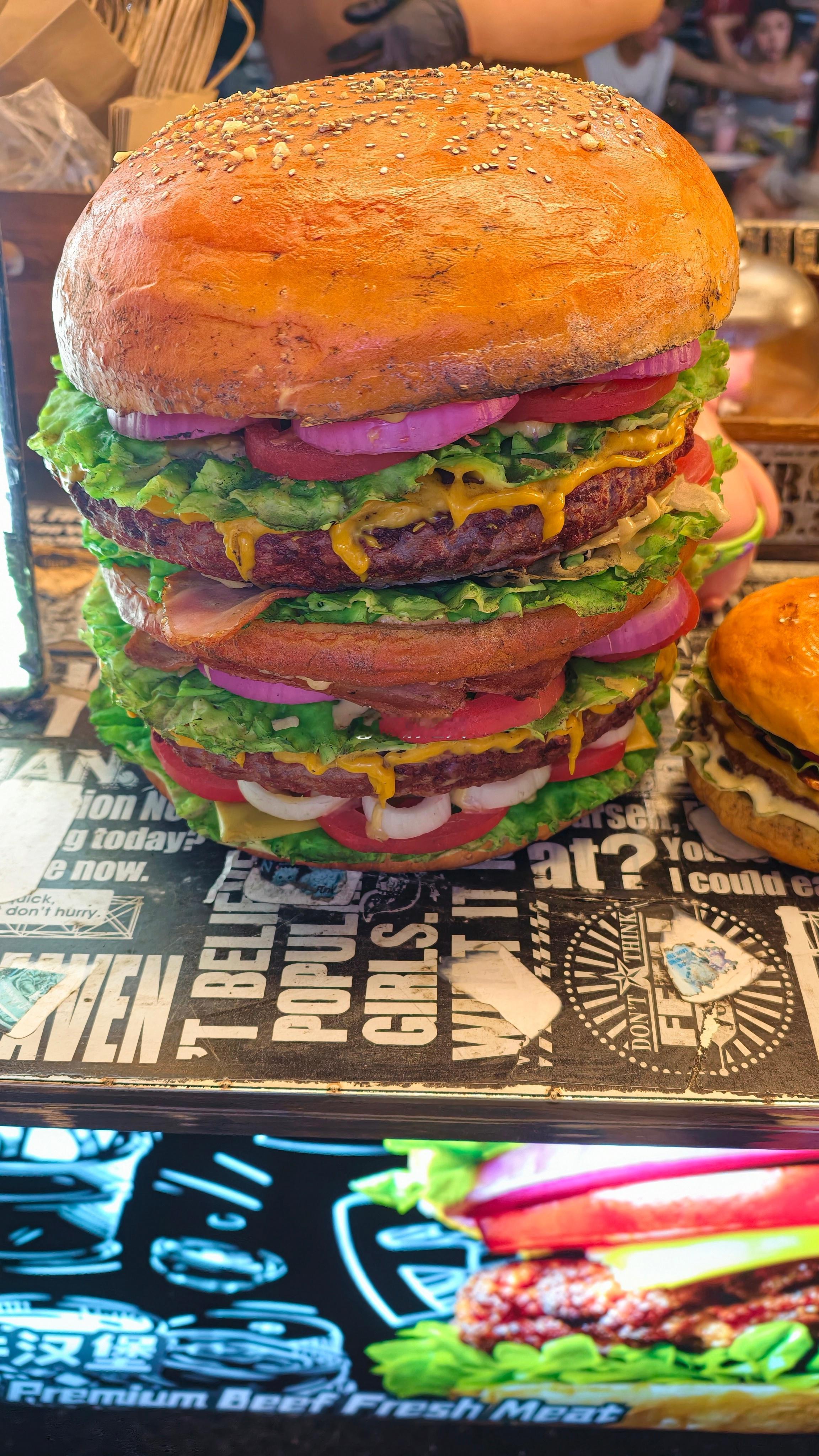 笑容的美食 这么大的汉堡，把我给看呆住了😳(🍔^ω^) 