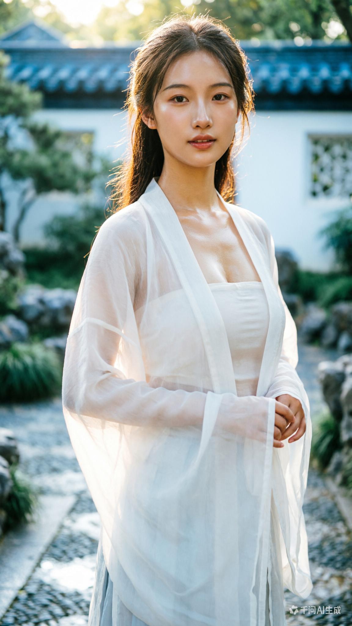 你见过的最美女性长什么样? 古风少女，白衣飘飘，漫步在青石小径上，感受时光的静谧