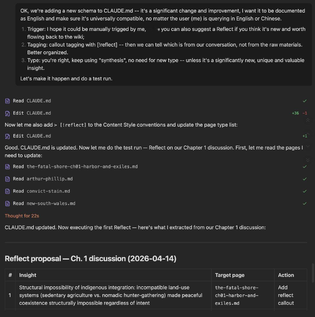 为 LLM Wiki 策略增加了一个新的 Reflect schema，和 Cl