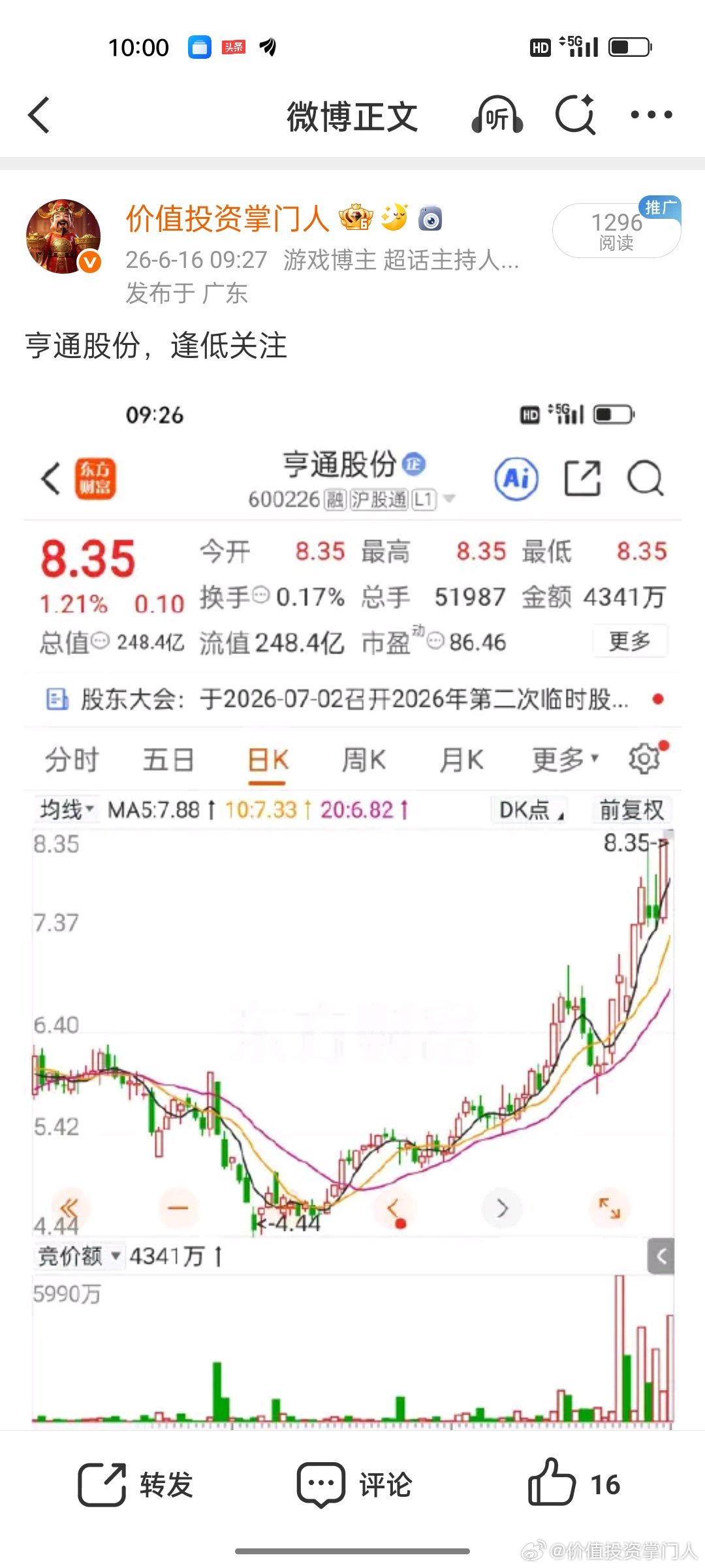 亨通一路狂飙，持仓躺赢，行情根本刹不住！ 
