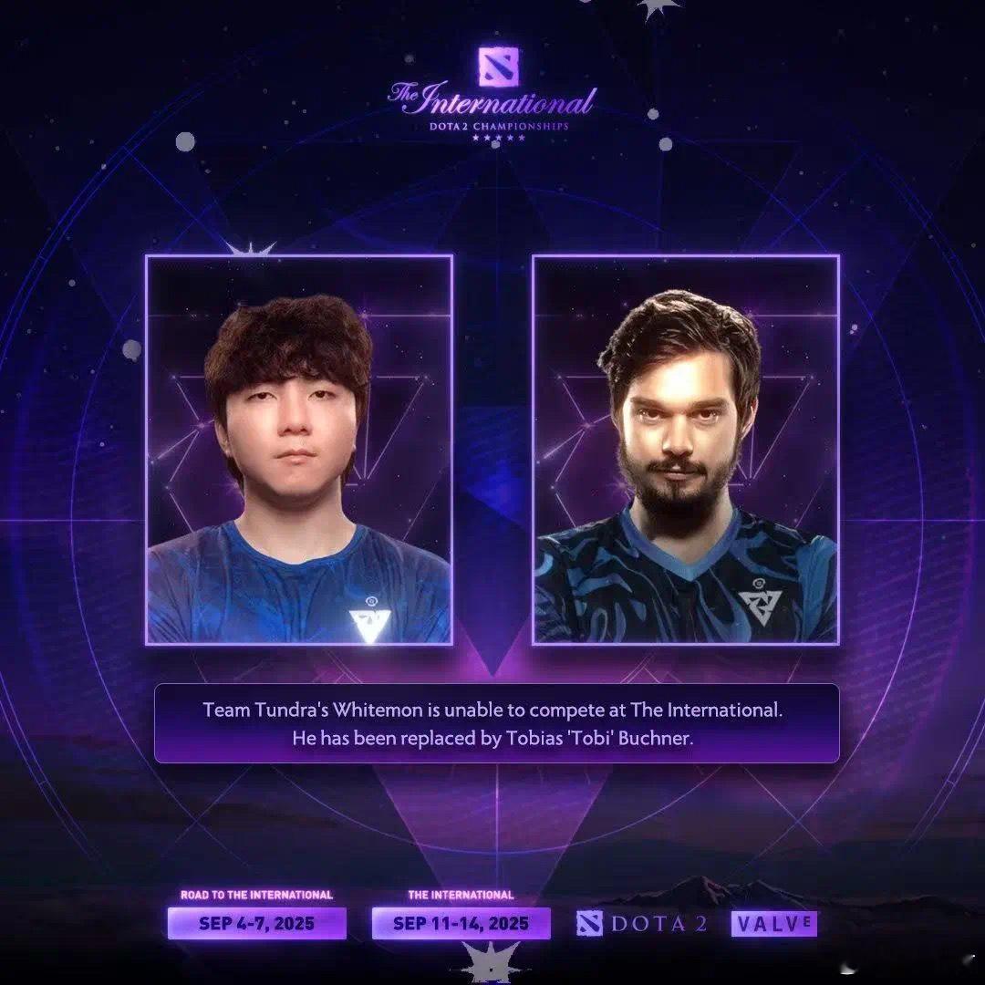 石头人的Whitemon因故无法参加TI14，Tobi将作为替补参赛dota2 