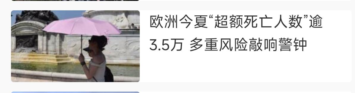 看看外媒报导，有点发毛，欧洲今夏“超额死亡人数”逾3.5万。
     “超额死