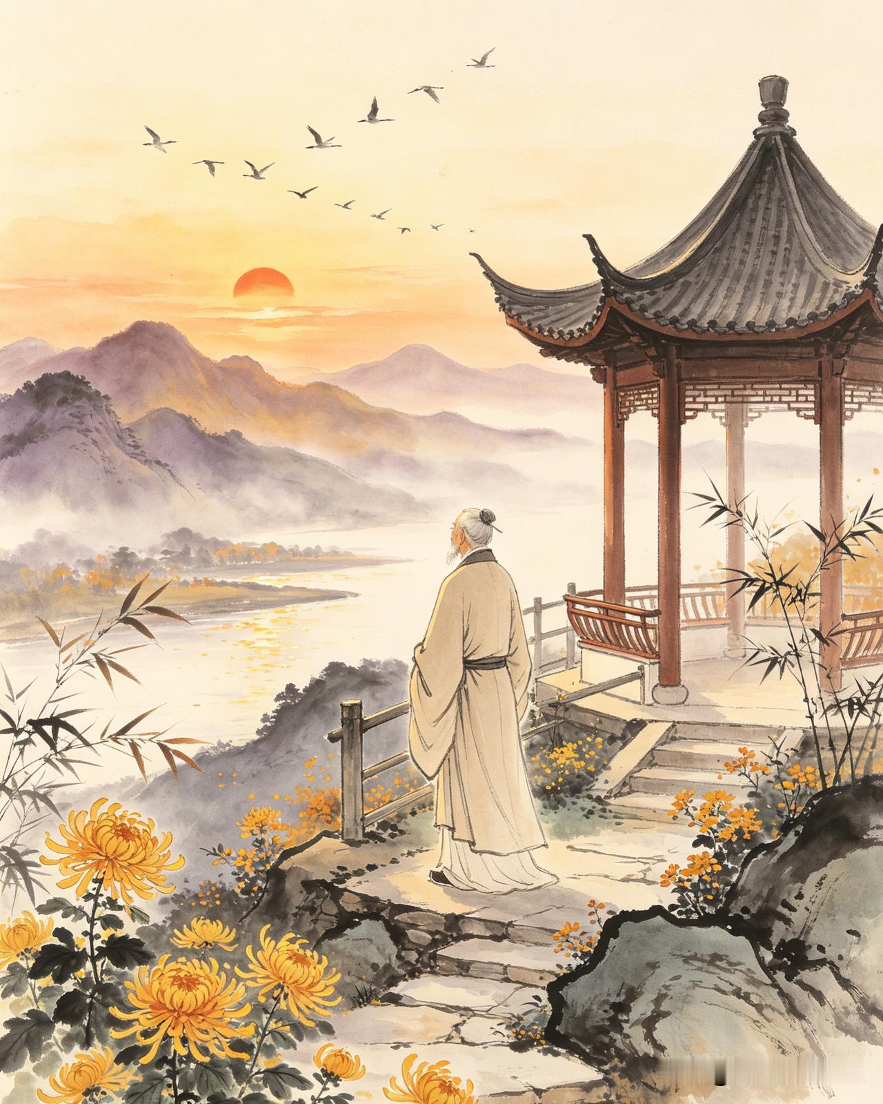 七律·重阳登感
 
西风送爽又重阳，

远岫含烟落晚光。

菊绽疏枝凝冷艳，

