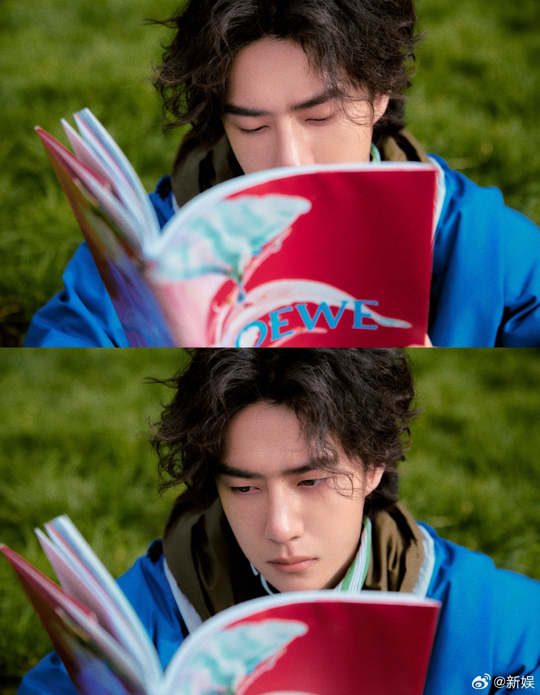 王一博大秀出发图王一博时装周出发图王一博稍后的大秀出发图来了，坐在草地上看书的画