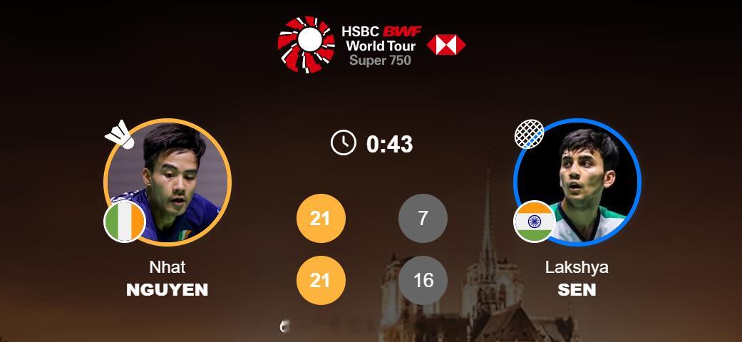 男单 1/16赛阮日 21-7 21-16 拉克什亚2025年法国羽毛球公开赛热