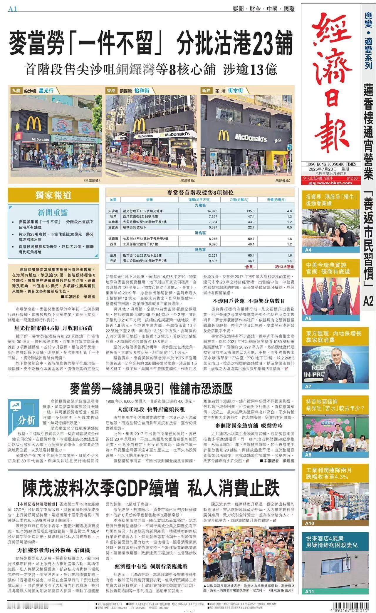 麦当劳清仓甩卖香港23个商铺，价值13亿港币。麦当劳过去赚钱，主要靠几个路子，买