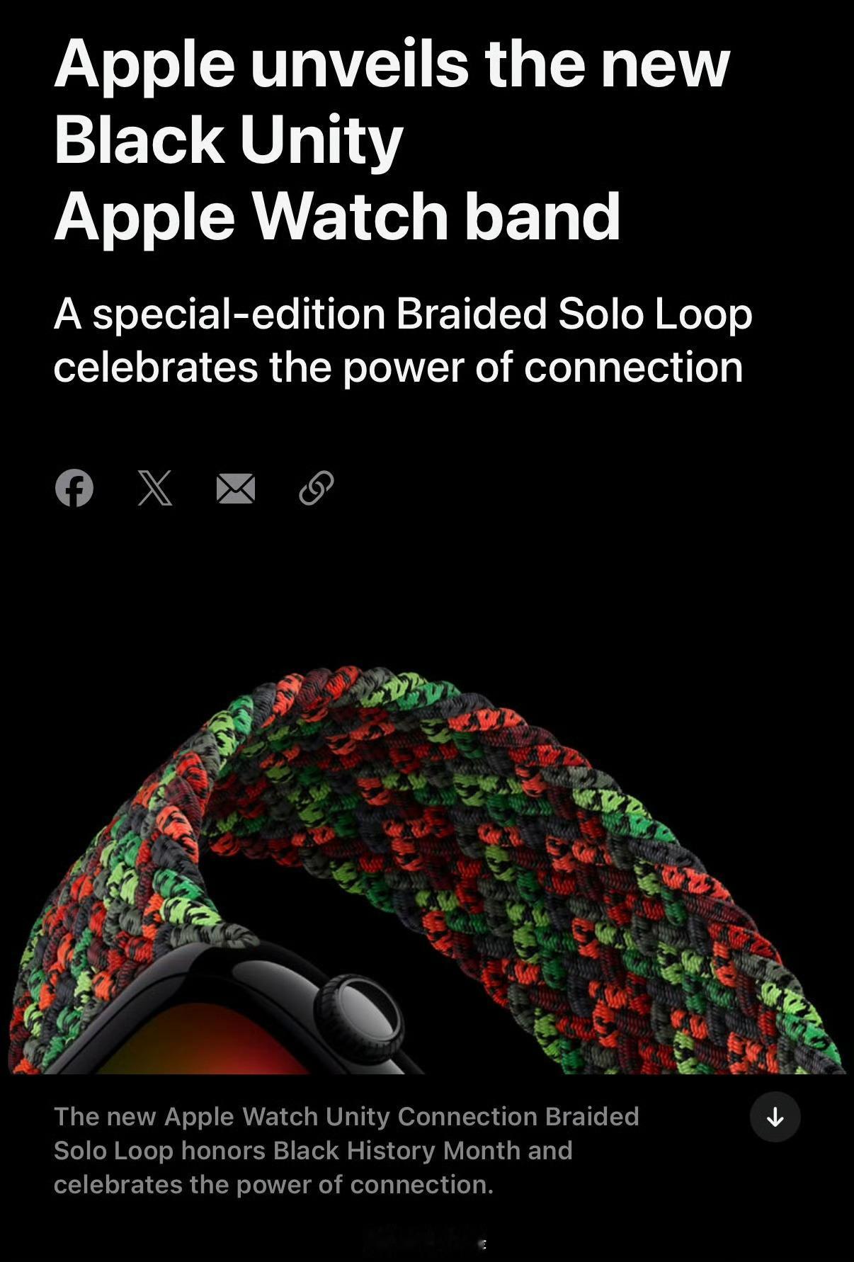 苹果发布新款黑色团结表带，采用编制工艺 