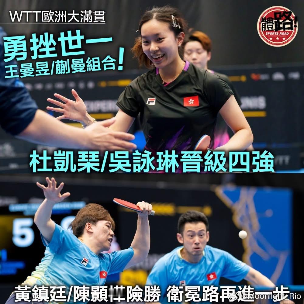 WTT欧洲大满贯｜杜凯琹／吴咏琳勇挫「世一」 黄镇廷／陈颢桦险胜晋四强【体路专讯