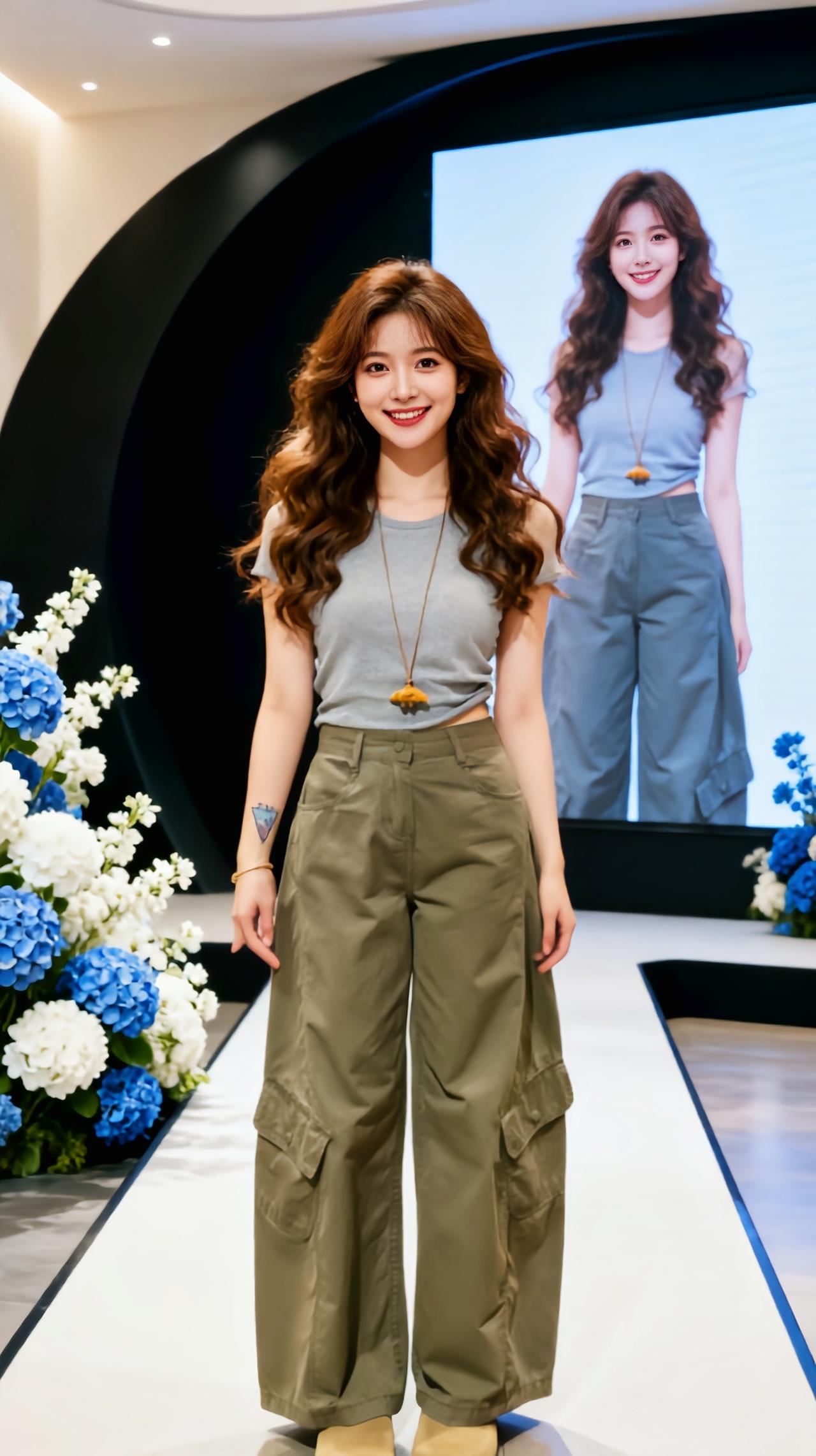 卡其色工装阔腿裤 直筒显瘦秀场同款长裤 工装裤女孩 女款工装阔腿裤 工装裤女孩穿