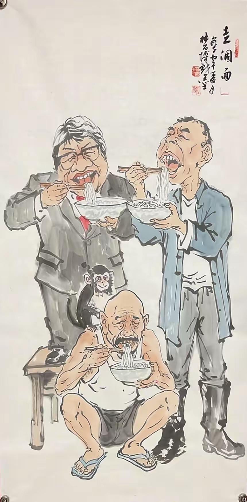 梗图《走个面》，是书画家林允博现场即兴创作的讽刺国画，短短一幅画直接把爆火的“走