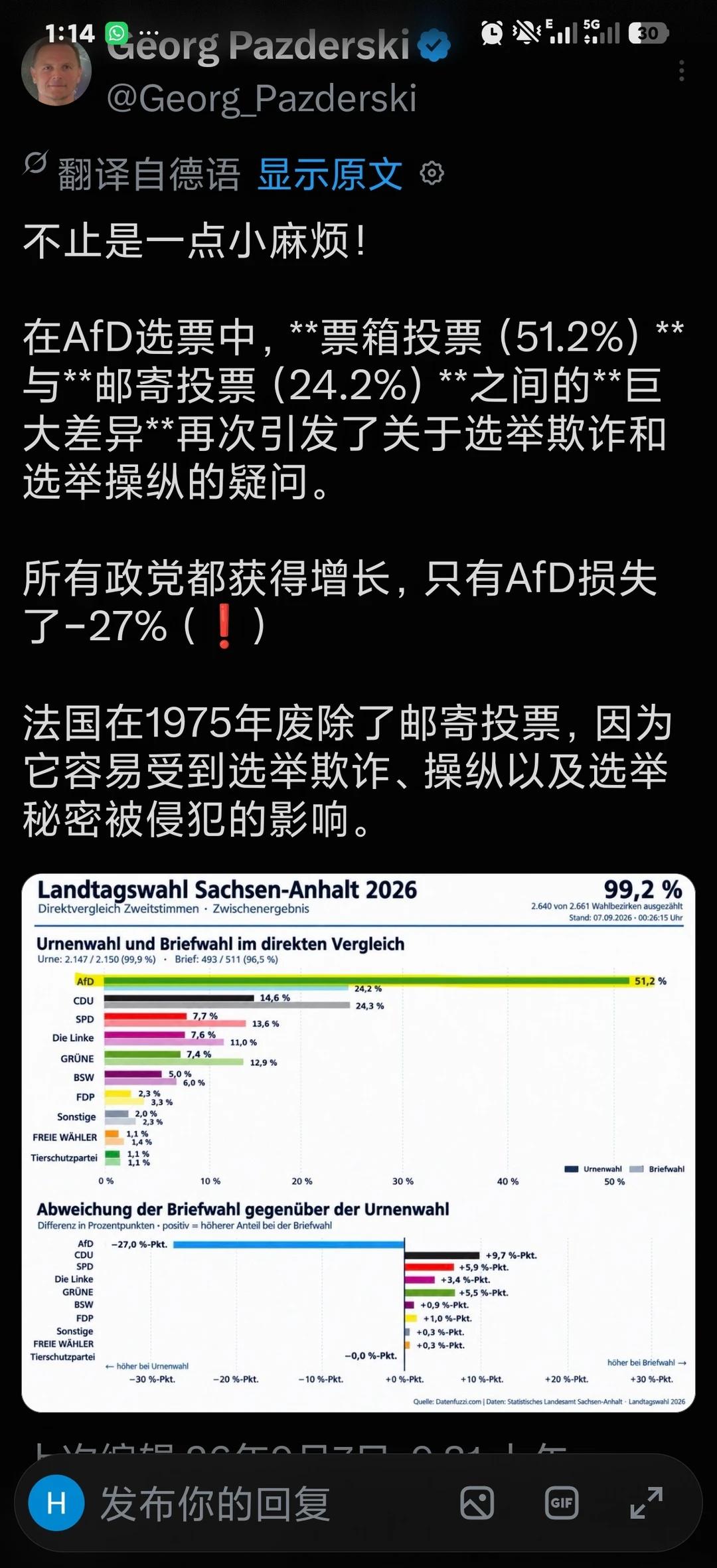 邮寄选票vs 现场选票能差那么多? 谁在操纵
反正我对邮寄选票持极大的怀疑态度