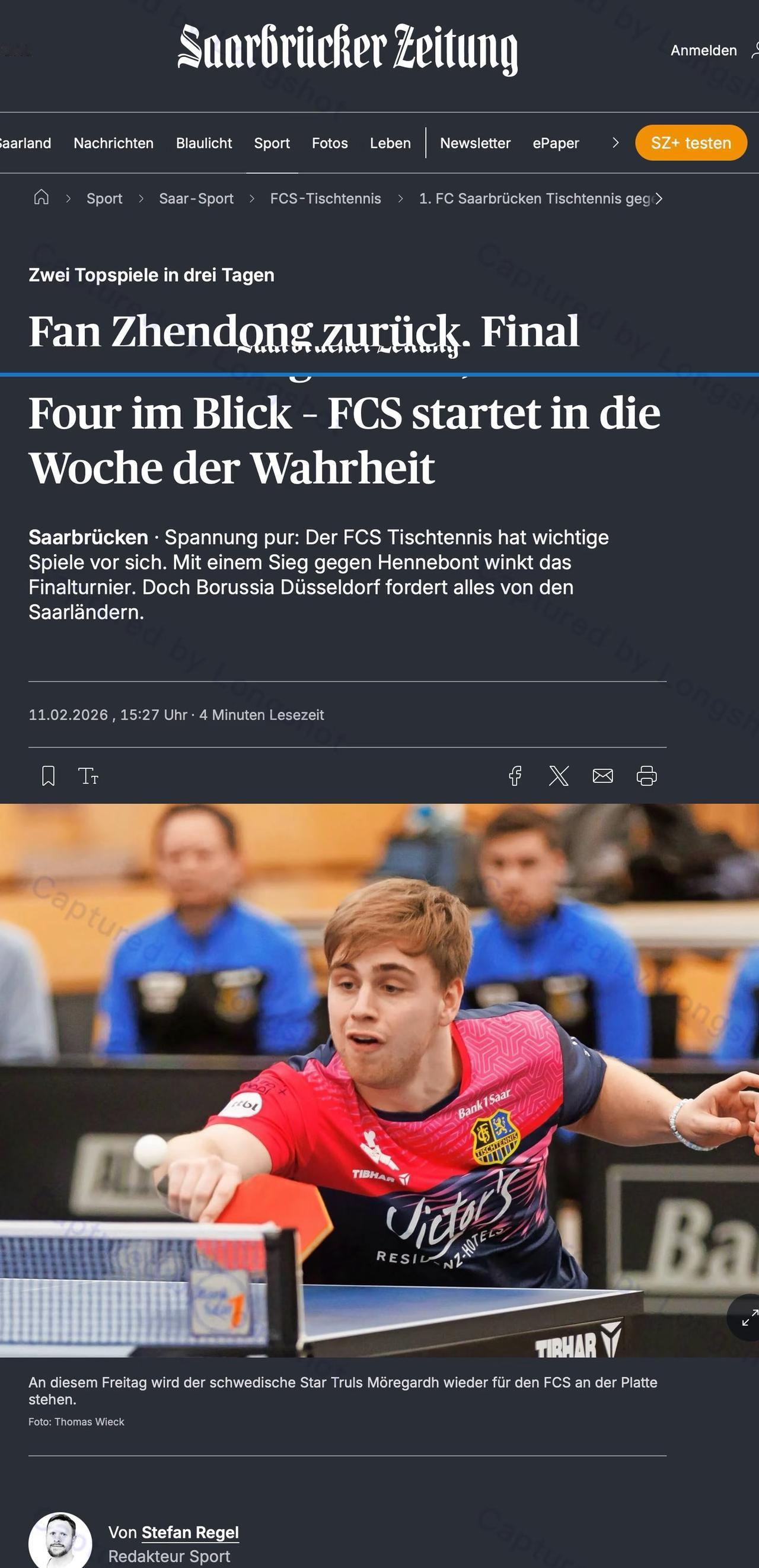 莫雷加德谈欧冠1/4决赛:有樊振东在，我非常有信心我们能够晋级！
近日，萨尔布吕