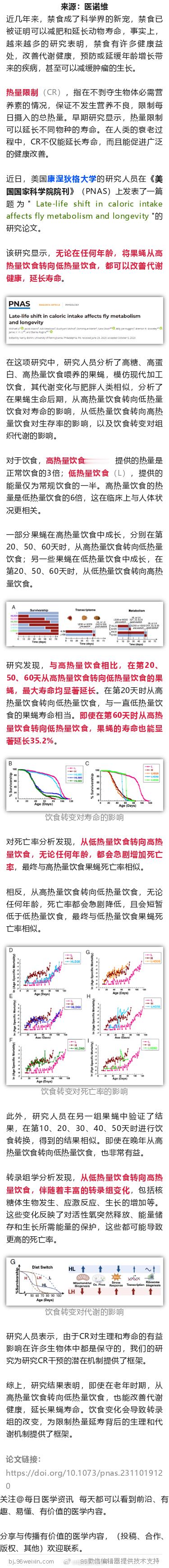 PNAS：无论任何年龄，少吃都能延长寿命，改善代谢健康近日，美国康涅狄格大学的研