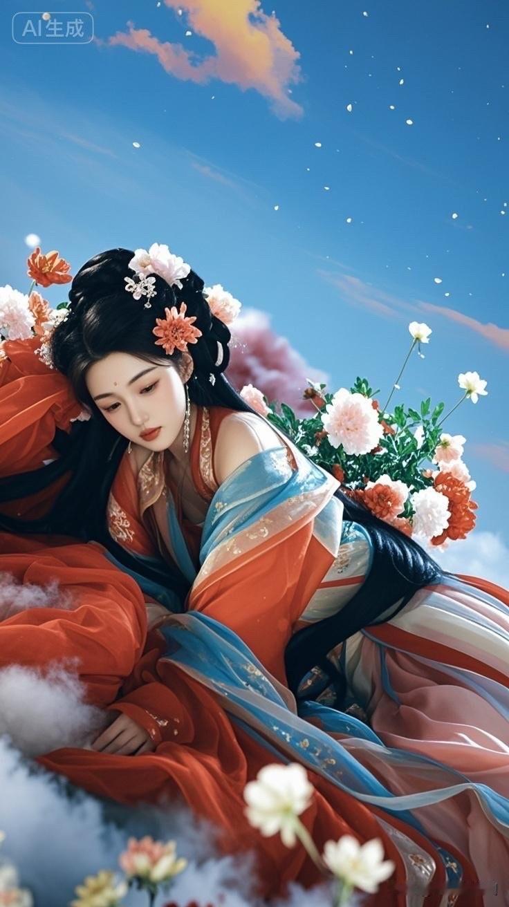 仙气飘飘的古典美人，花海中的梦幻仙境
