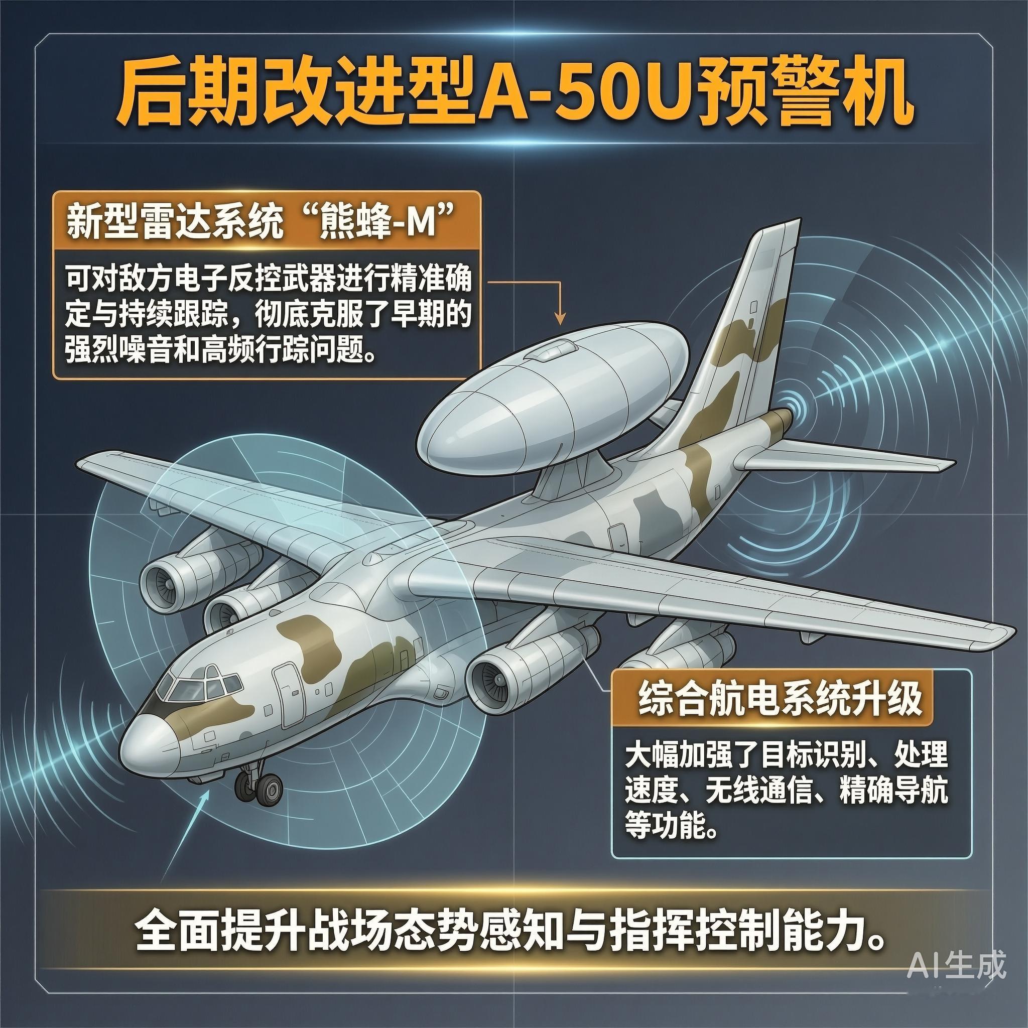 军事ai新视野 俄罗斯A-50“支柱”预警机A-50是以IL-76喷气式运输机为