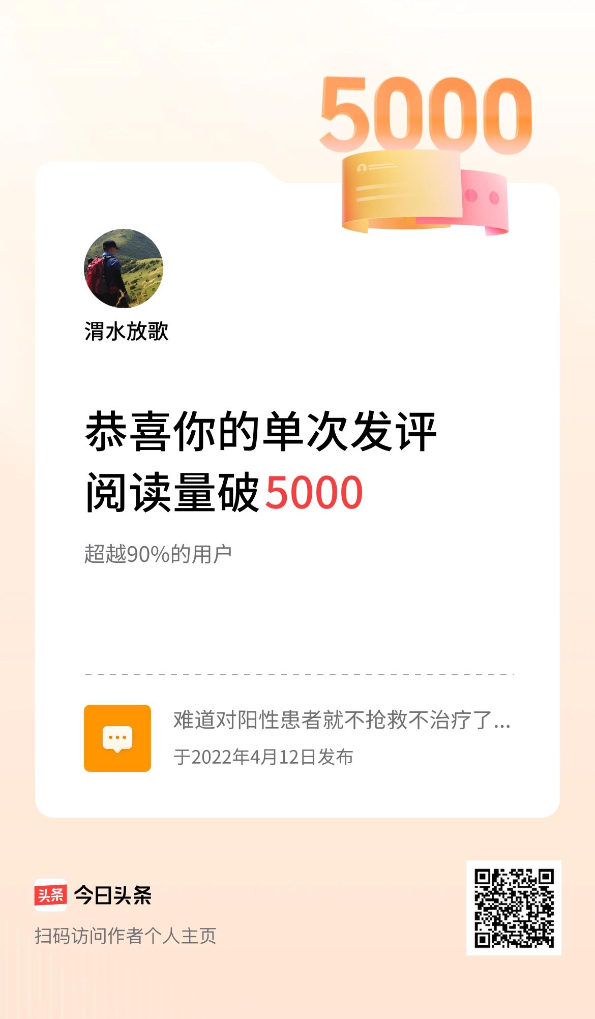 我在头条单次发评获阅读破5000次啦！