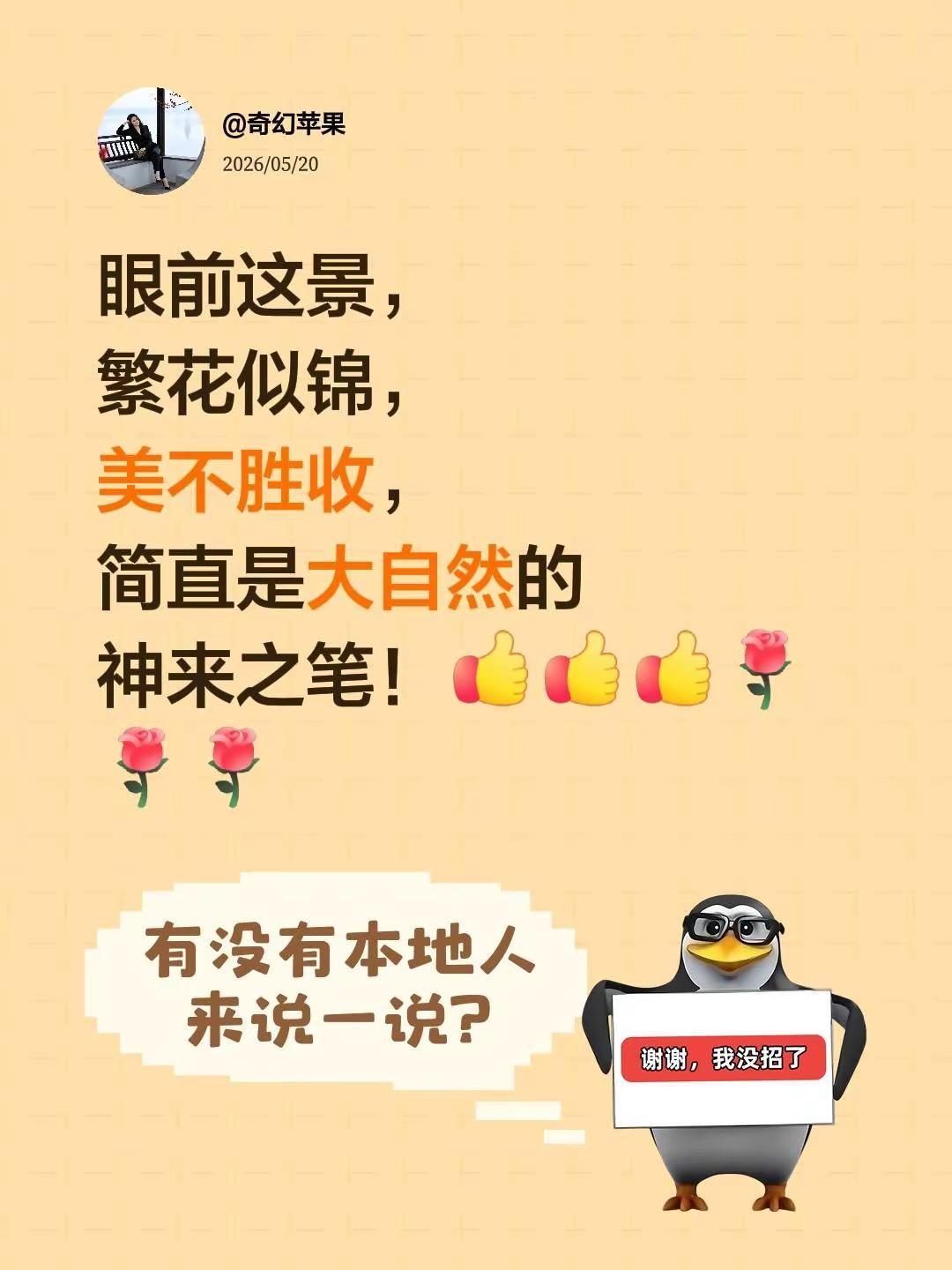 我评论了@东方剑（手机摄影） 的作品：眼前这景，繁花似锦，美不胜收，简直是大自然