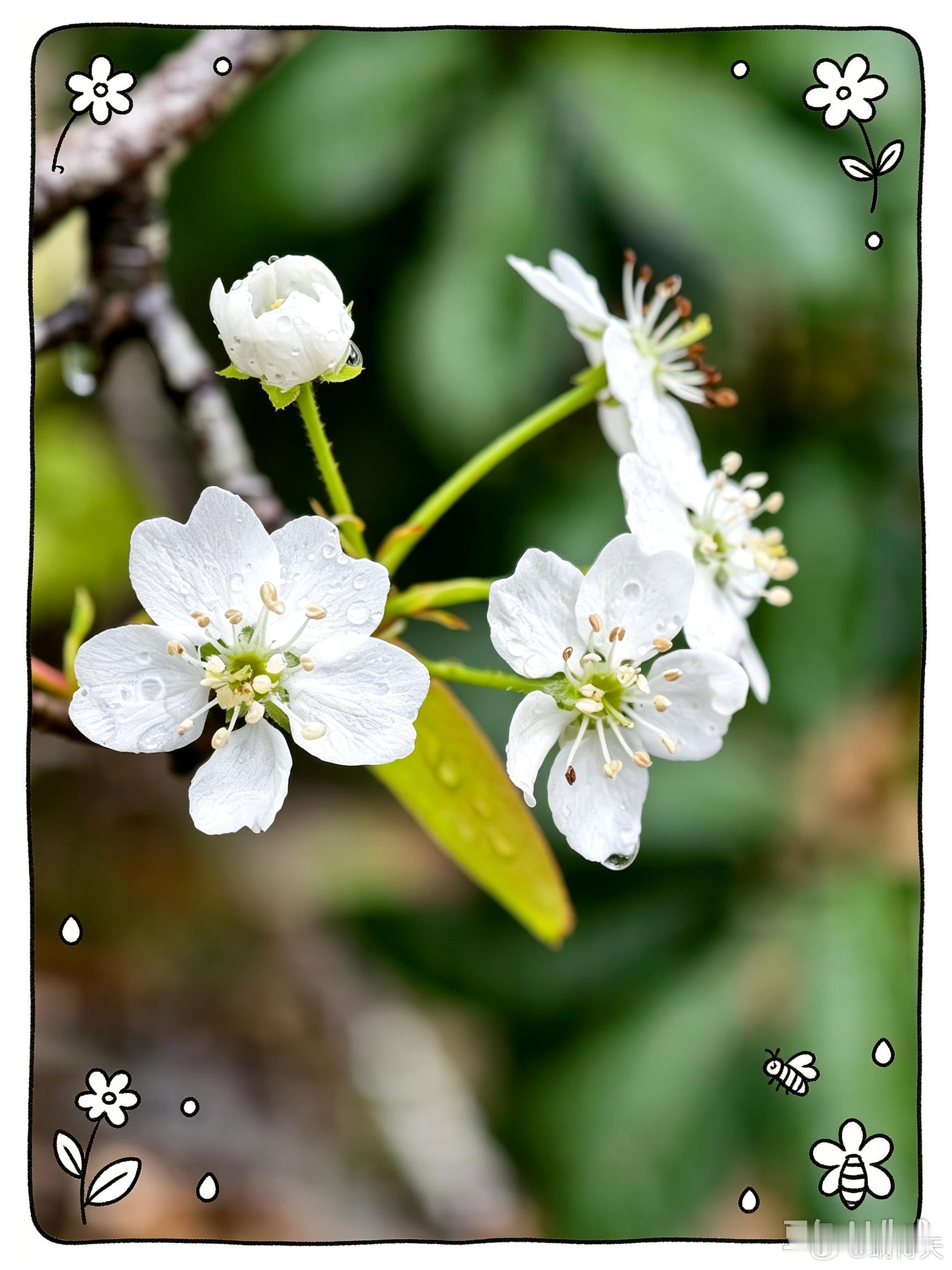 【梨花带雨】雨珠凝于素瓣，清润温柔。蜗的摄影日记 ​​​