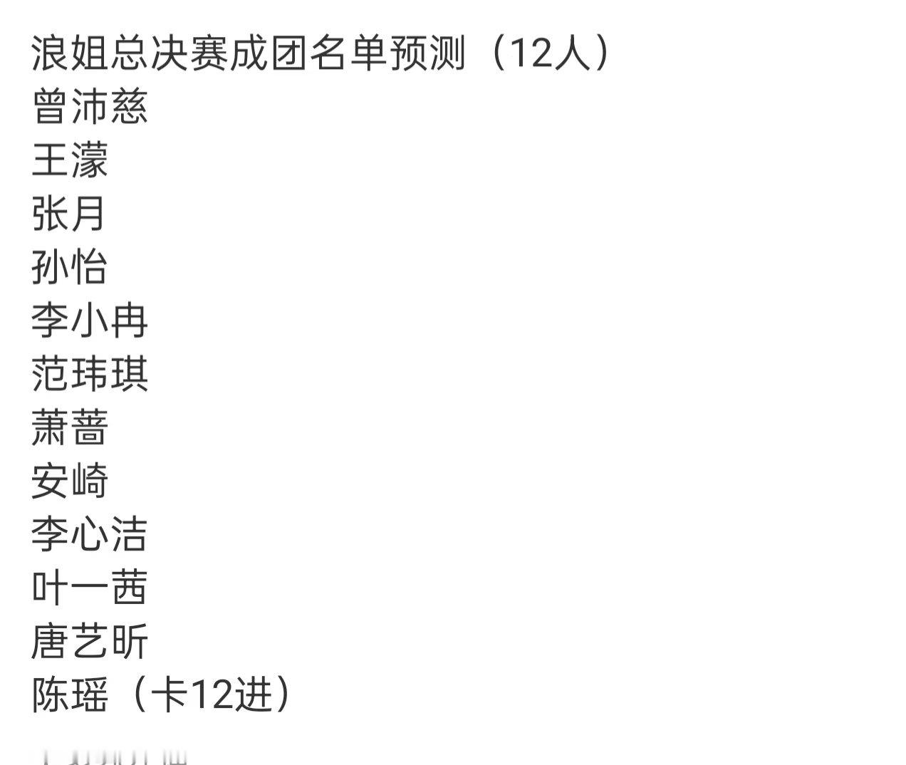 浪姐7总决赛成团名单浪姐总决赛成团名单预测 网友预测的成团夜名单，符合观感嘛 