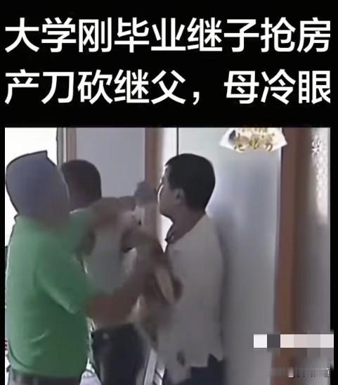 大学刚毕业的继子，为争夺房产，持刀冲向继父。
混乱冲突之间，亲生母亲站在一旁，冷