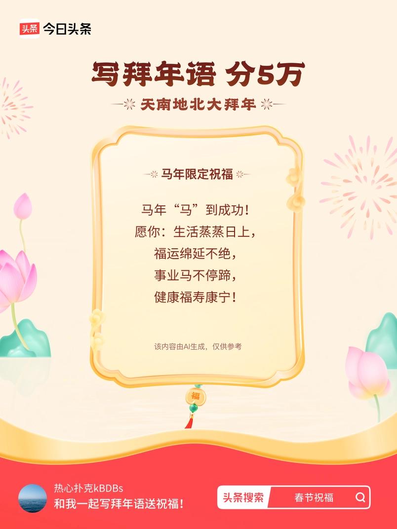 写拜年语送祝福新春拜年送祝福！我的祝福是：“马年“马”到成功！愿你：生活蒸蒸日上