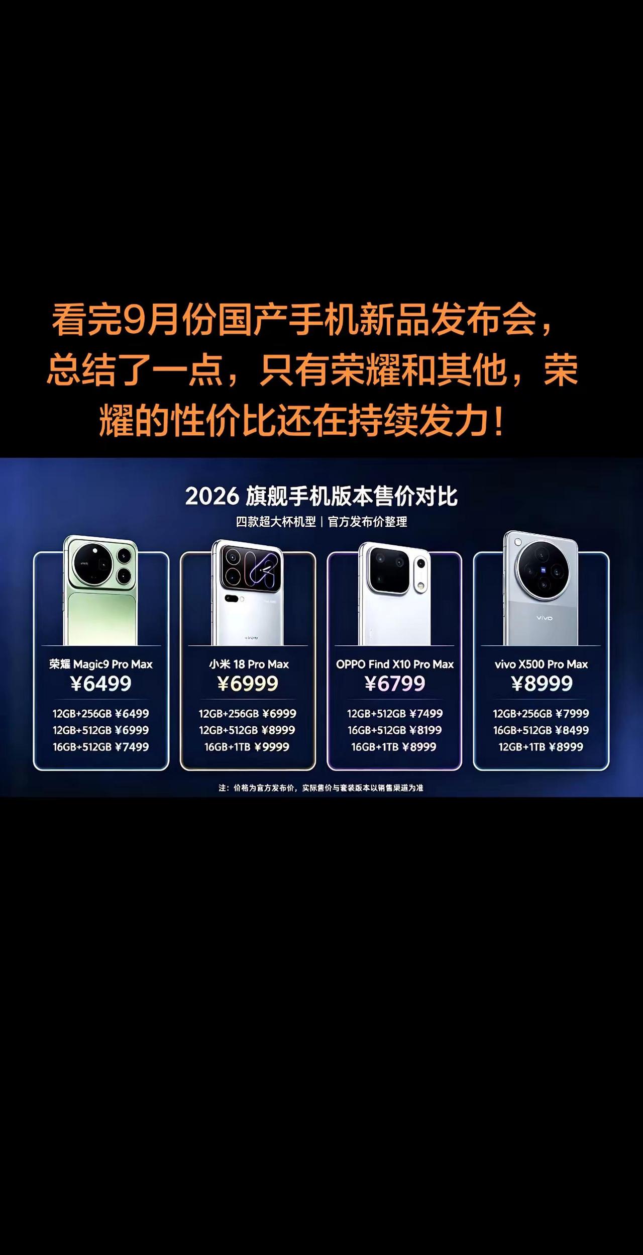 9月份国产手机新品发布！！！看完9月份国产手机发布会，总结了一点，只有荣耀和其他