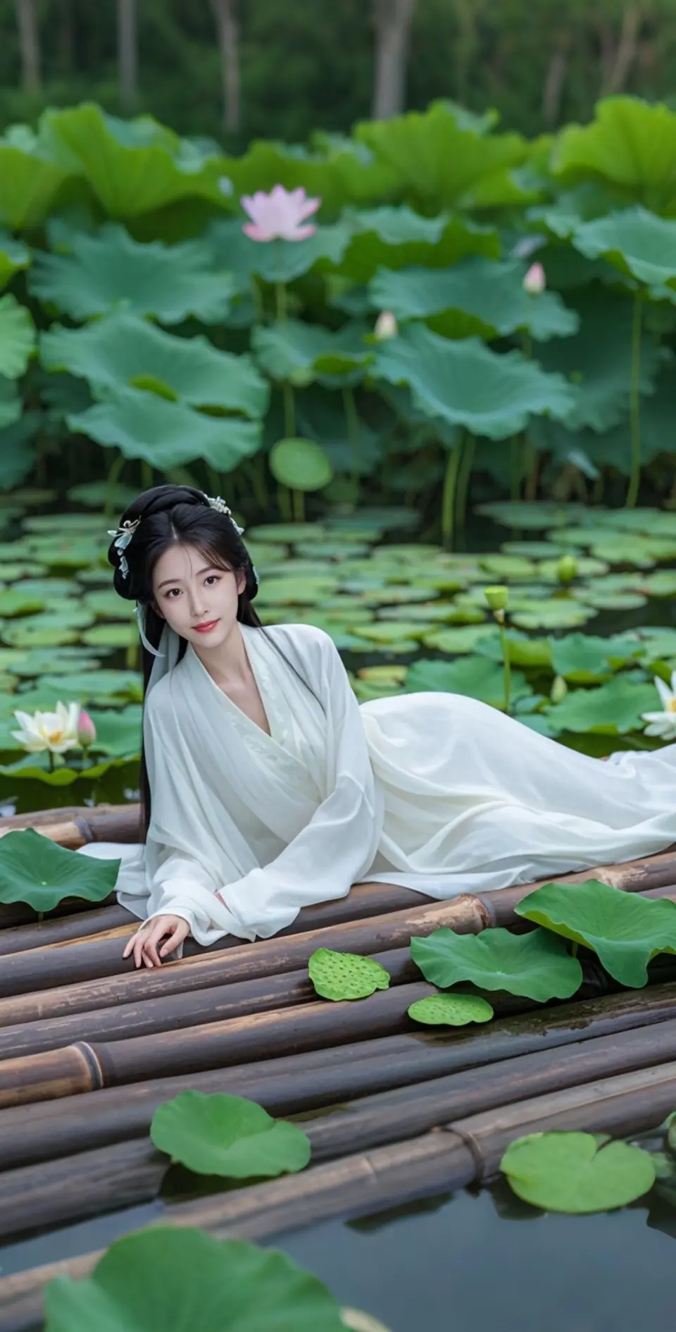 AI扩图 AI荷塘卧婉娘