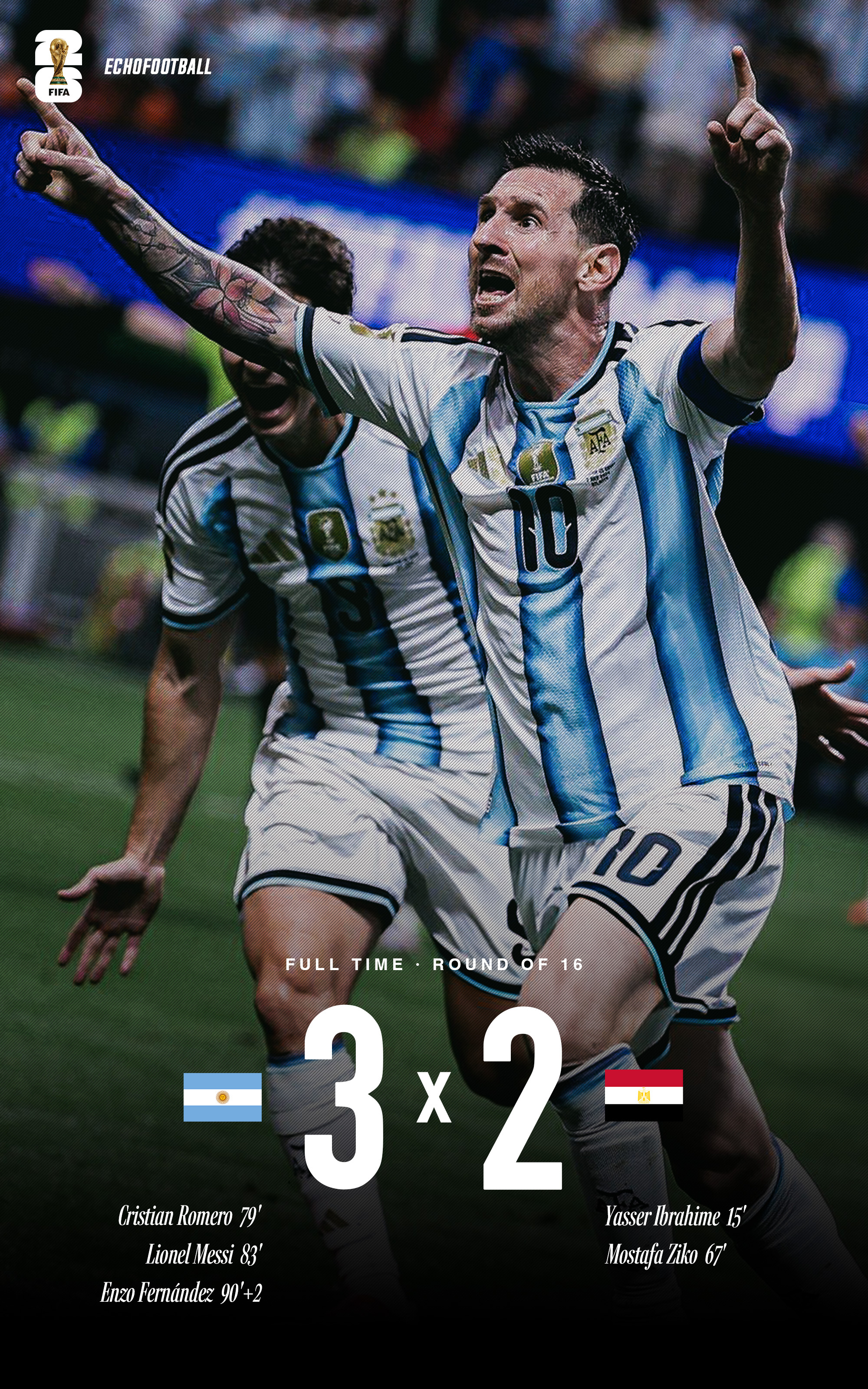 阿根廷3比2绝地逆转埃及，挺进八强！🇦🇷世界杯阿根廷3比2埃及阿根廷让二追三