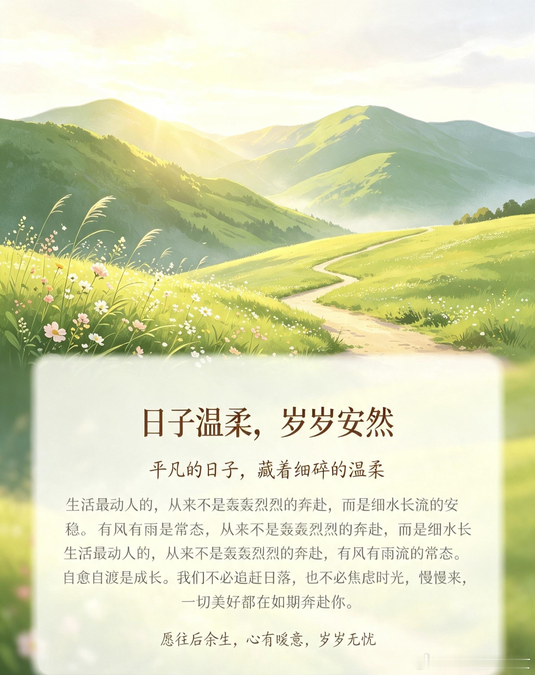 心有清风，自在安然人间岁月，缓缓而行，山水温柔，岁月从容。人这一生，最难得的不是