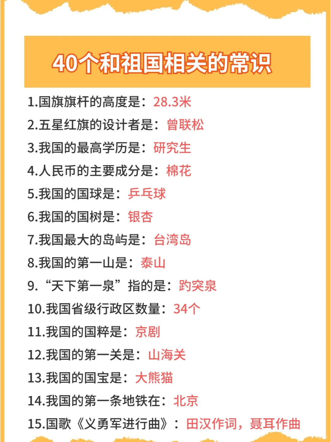 40个祖国相关常识🇨🇳我看还有谁不知道