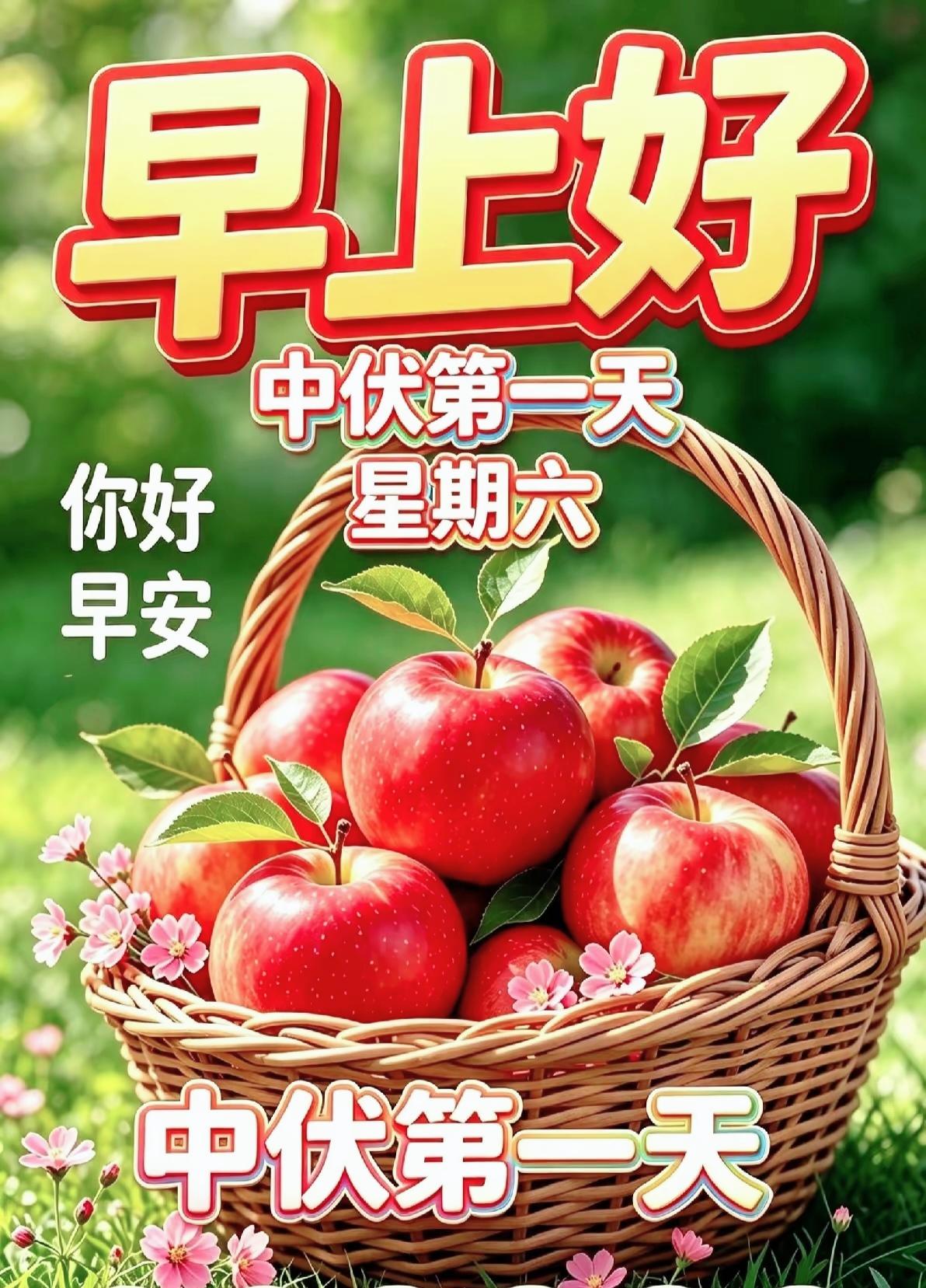 中伏首日周六到，满满红苹果甜进心窝，早安！愿这份鲜果般的甜蜜开启元气满满的一天。