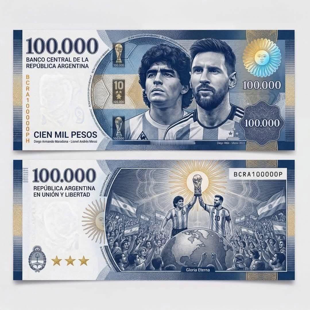 據傳，阿根廷中央銀行宣布，將喺即將到來嘅世界盃前夕發行特別版 100,000 披