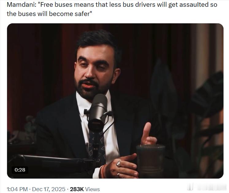 佐兰• 曼达尼：“免费公交意味着更少的公交司机会遭到袭击，所以公交车会变得更安全